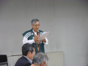 文化講演会の説明をする野本健君（S47）